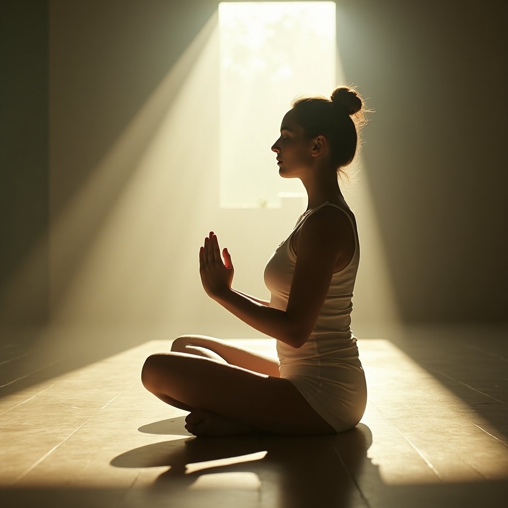 A person practicing mindful breathing in a serene environment